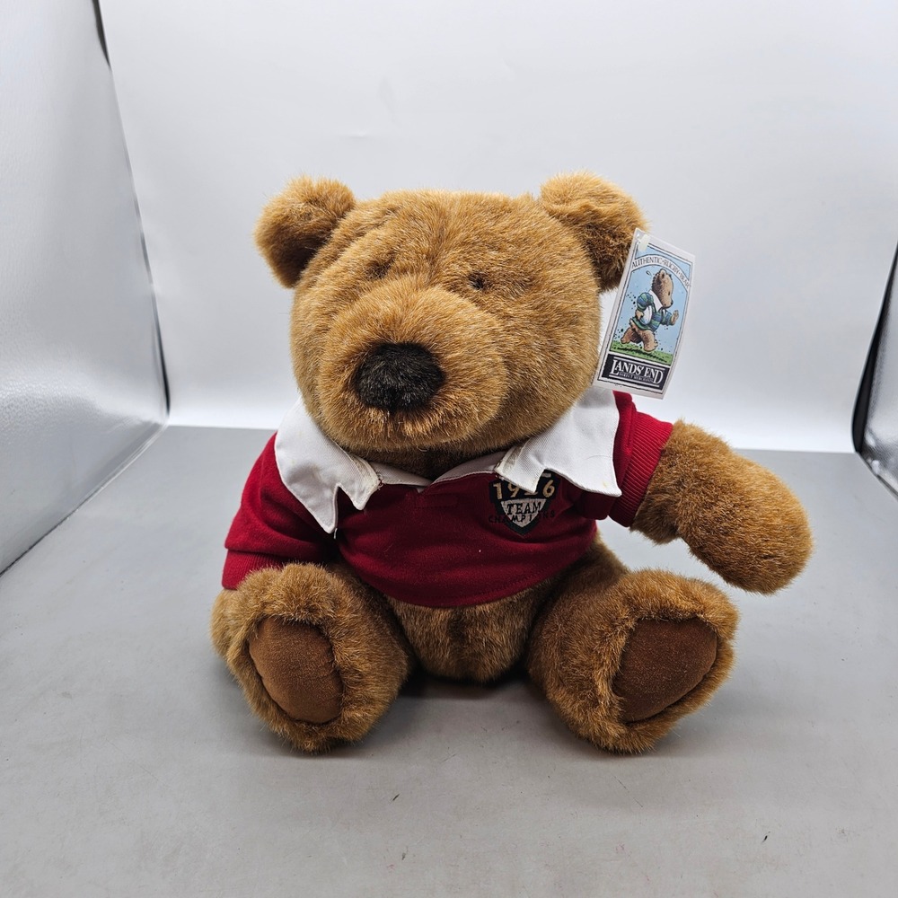 Vintage 1995 Lands End Gund Authentic Rugby Bear Plush 1926 Team Champions 11in
